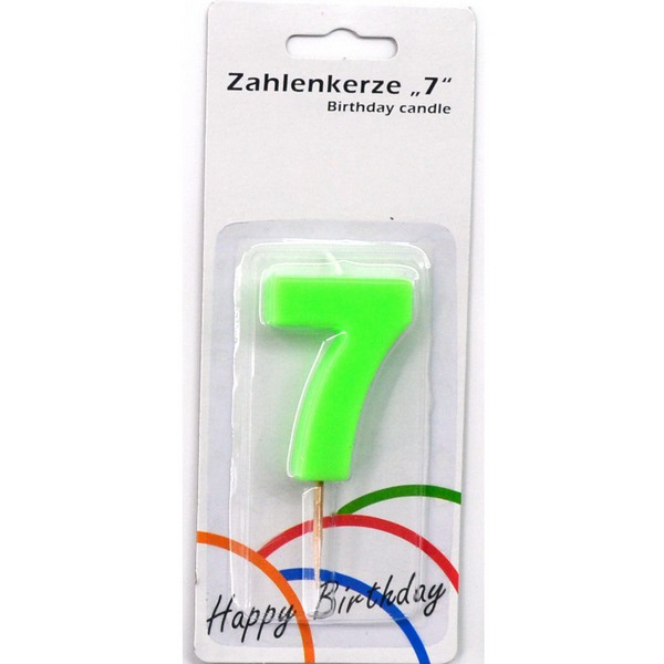 Syntymäpäiväkakun Kynttilä \"7\", 8cm, vihreä
